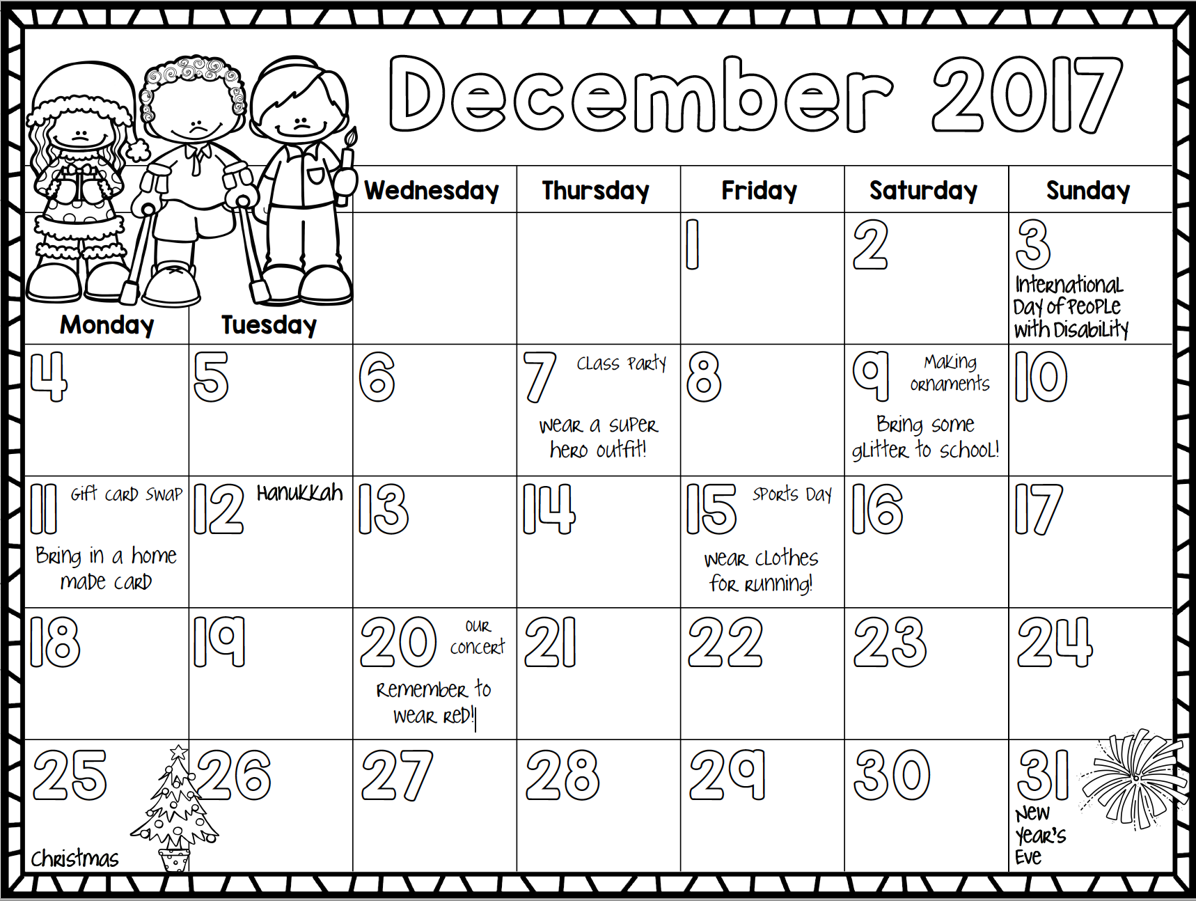 Free 2017 Monthly Calendar For Kids